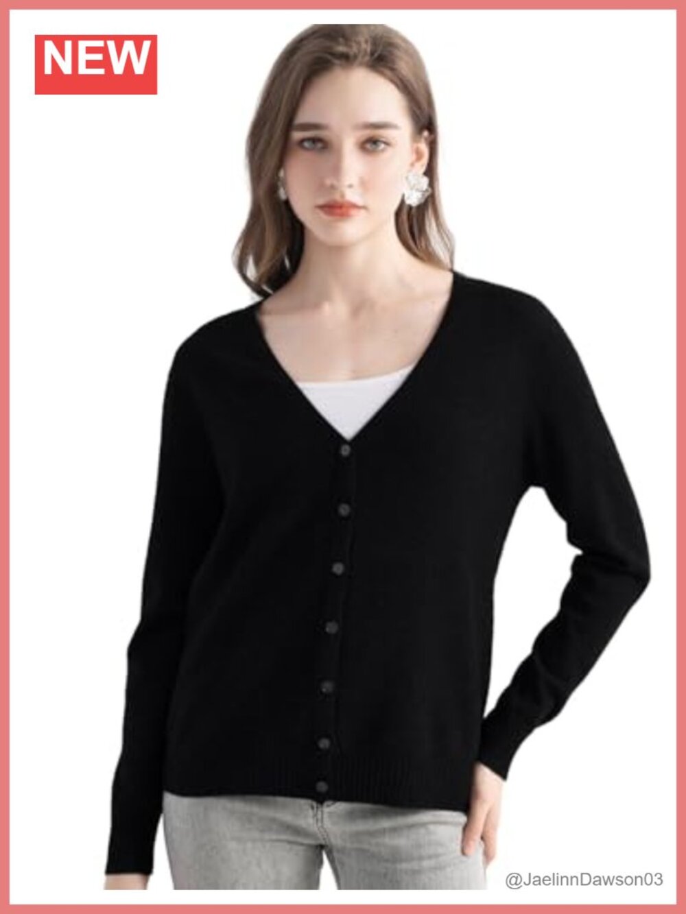 100% Pure Cashmere Cardigan V-Neck Long Sleeve Button Knit Sweater
